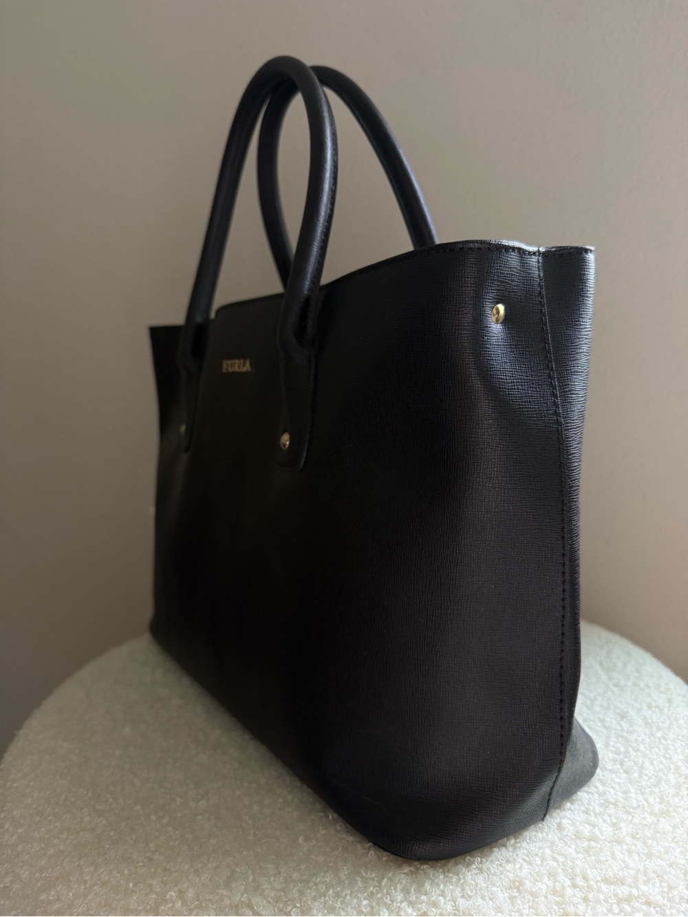 Furla Black Leather Tote with Gold Logo - Picture 2 of 6